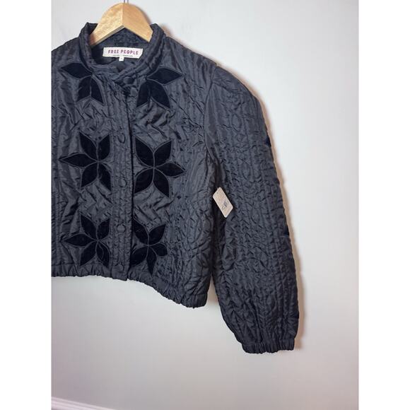 Free people Quinn Black Floral Embroidered Quilted Jacket S NWT $198 - Picture 11 of 16